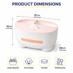Multi-Functional Tissue Box Cover & Desktop Stationery Organizer – Pink & White