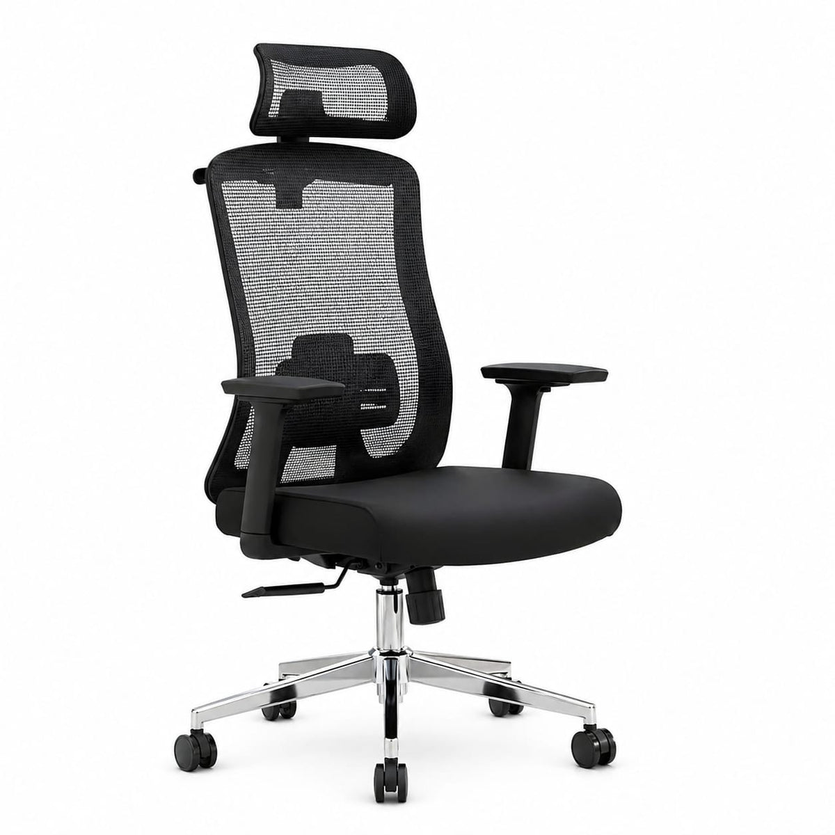 Ergonomic Office High Back Computer Chair Adjustable Lumbar Support & Cushion Seat, 360° Adjustable Armrests, Multi Lock Mechanism, Chrome Base - Black