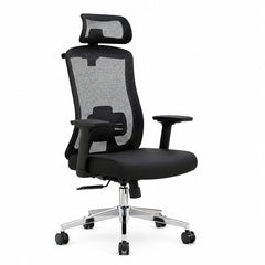 Ergonomic Office High Back Computer Chair Adjustable Lumbar Support & Cushion Seat, 360° Adjustable Armrests, Multi Lock Mechanism, Chrome Base - Black