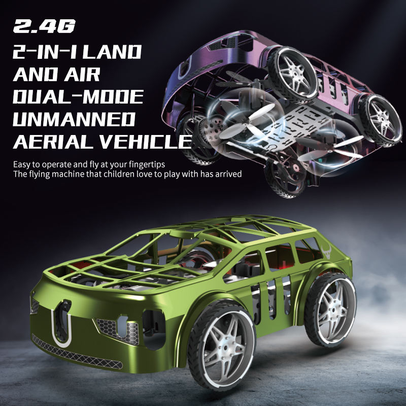 2-in-1 Air-Ground Dual-Mode Remote Control Flying Car, 2.4G RC Drone Car with Colorful LED Lights, 2 Batteries Electric Mini RC Racing Cars for Adults
