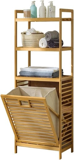 Wooden Laundry Basket with Storage Shelves