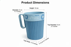 Blue Plastic Coffee Mug with Handle – “Spring” Floral Design Tea & Milk Cup