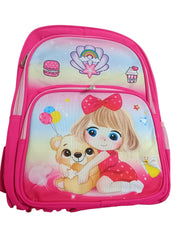 Cute Girl & Teddy Pink Kids School Backpack