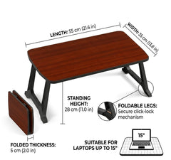 Foldable Lap Desk | Portable Bed Table for Laptop, Study, Meals | Engineered Wood Top with ABS Legs Table top 57 x 36, Height 28 cm