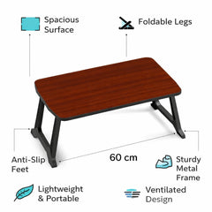 Foldable Lap Desk | Portable Bed Table for Laptop, Study, Meals | Engineered Wood Top with ABS Legs Table top 57 x 36, Height 28 cm