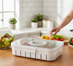 Transparent Plastic Refrigerator Storage Box with Drain Tray & Locking Lid