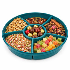 Round multipurpose plastic snack storage box with lid compartment tray blue