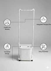 Portable Laundry Basket with Hanging Rack & Wheels