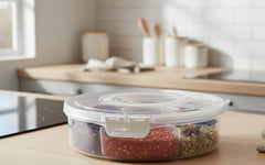 Round Airtight Plastic Snack & Dry Fruit Storage Container with Compartments