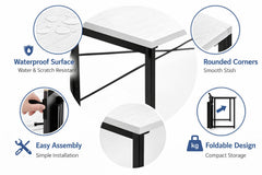 Foldable Computer Table for Home & Office | Space-Saving Work from Home Desk | Strong Metal Frame & Wood Brak Top
