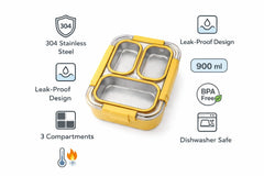 Stainless steel lunch box 3 compartment leakproof| Perfect for kids & Students | Birthday Gifts to children