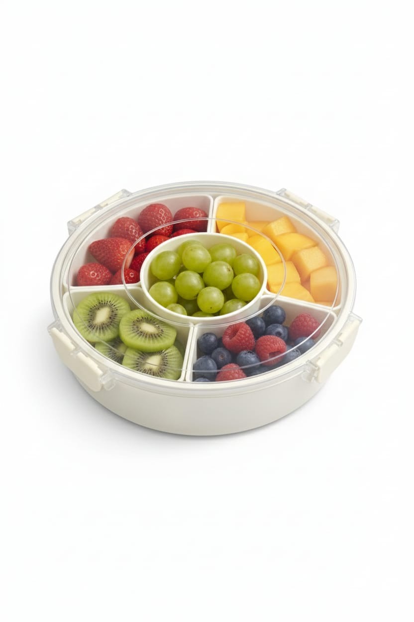 Round Airtight Plastic Snack & Dry Fruit Storage Container with Compartments