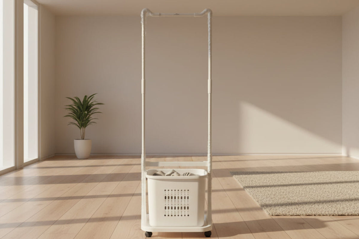 Portable Laundry Basket with Hanging Rack & Wheels