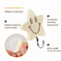 Smiley Face Adhesive Wall Hooks (Pack of 6)