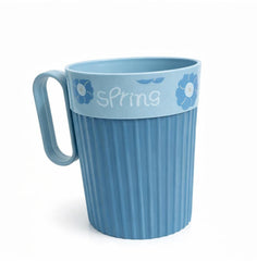 Blue Plastic Coffee Mug with Handle – “Spring” Floral Design Tea & Milk Cup
