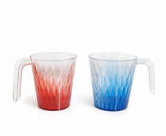 Transparent Plastic Drinking Cup With Handle (Red & Blue, Set of 2)