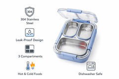 Leak proof stainless steel bento lunch box 3 compartment kids & adults
