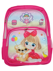 Cute Girl & Teddy Pink Kids School Backpack