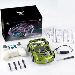 2-in-1 Air-Ground Dual-Mode Remote Control Flying Car, 2.4G RC Drone Car with Colorful LED Lights, 2 Batteries Electric Mini RC Racing Cars for Adults