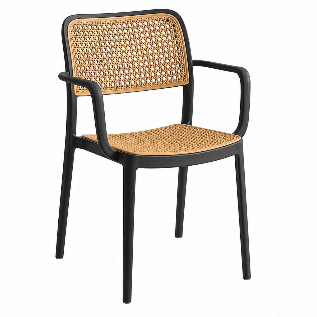RATTAN ARM BLACK CAFE CHAIR