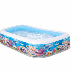 Inflatable Kids Swimming Pool with Ocean Print | Portable Family Outdoor Baby Pool Tub | Thick PVC Air Pool for Garden & Backyard