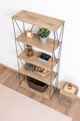 Modern 5-Tier Wooden & Metal Storage Rack | Multi-Purpose Display Shelf for Living Room, Kitchen & Bedroom