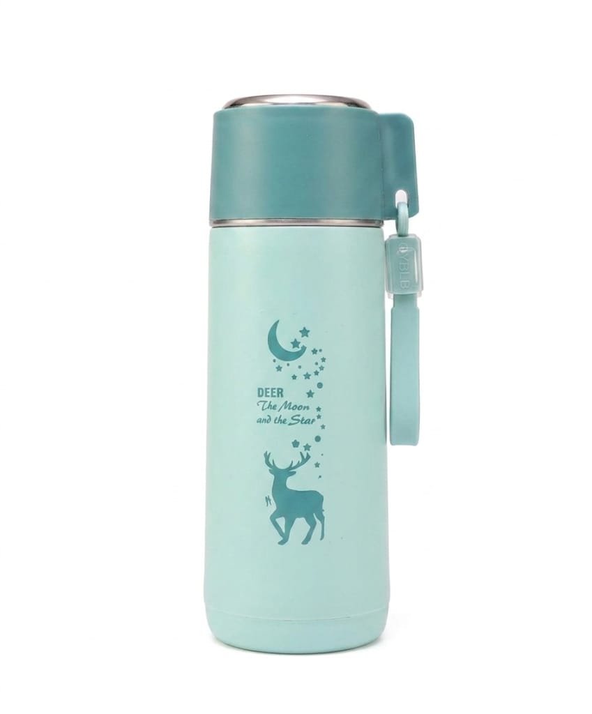 Water Bottle with Handle –Hot & Cold Drinks, Cute Deer Print Thermos Bottle for Kids, Office, School & Travel