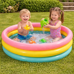 Inflatable Kids Swimming Pool – 3 Ring Rainbow Baby Pool, Portable Toddler Water Play Pool for Indoor & Outdoor Garden