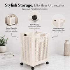 Foldable Laundry Basket with Wheels & Handles