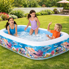 Inflatable Kids Swimming Pool with Ocean Print | Portable Family Outdoor Baby Pool Tub | Thick PVC Air Pool for Garden & Backyard