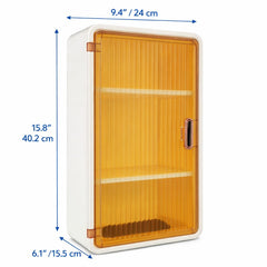 Wall Mounted Plastic Storage Cabinet With Translucent Amber Door.