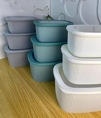 Ribbed/Fluted Rectangular Plastic Food Storage Containers with Lids