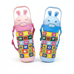 Cute Bunny Kids Water Bottle with Learning Sleeve