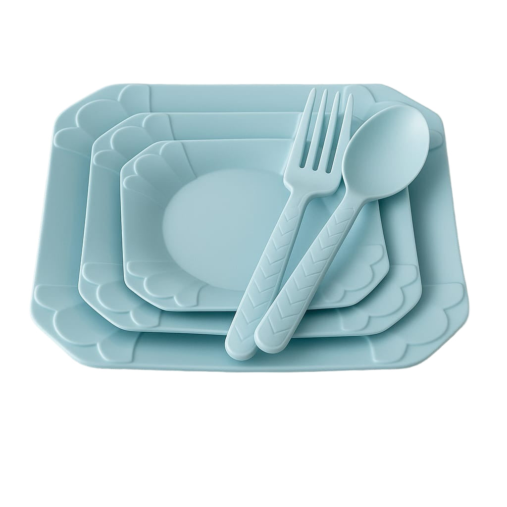 Aqua Elegance Plastic Dinnerware Set