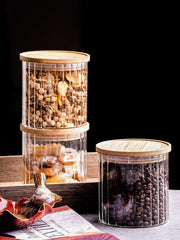 Premium Ribbed Clear Storage Jar with Bamboo Lid