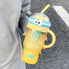 Cute Cartoon Straw Cup with Handle – Kids Juice & Water Tumbler
