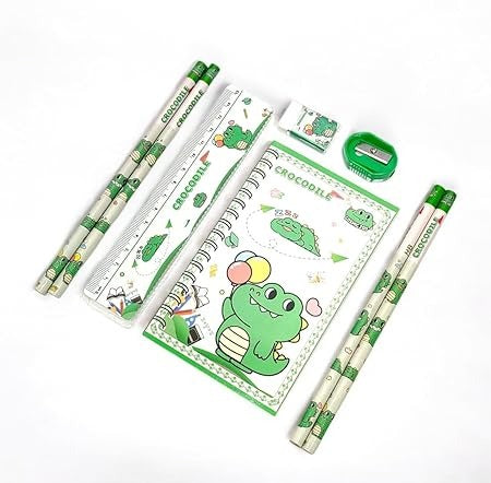 Cute Crocodile Kids Stationery Set – 8 in 1