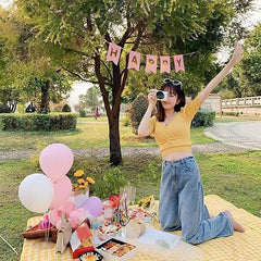 Yellow-Checked-Foldable-Picnic-Mat-Portable-Outdoor-Blanket