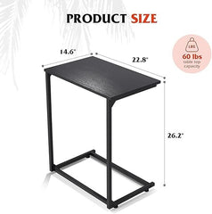 End Table Living Room, C Shaped End Table, Side Table for Couch Slide Under, C Table Sofa Side End Table,Wood Finish and Metal Frame