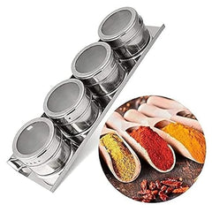 Stainless Steel Magnetic Spice Jar,Spice Rack/Containers for Kitchen Storage; Seasoning Masala Container fro Kitchen or Restaurants - Set of 4