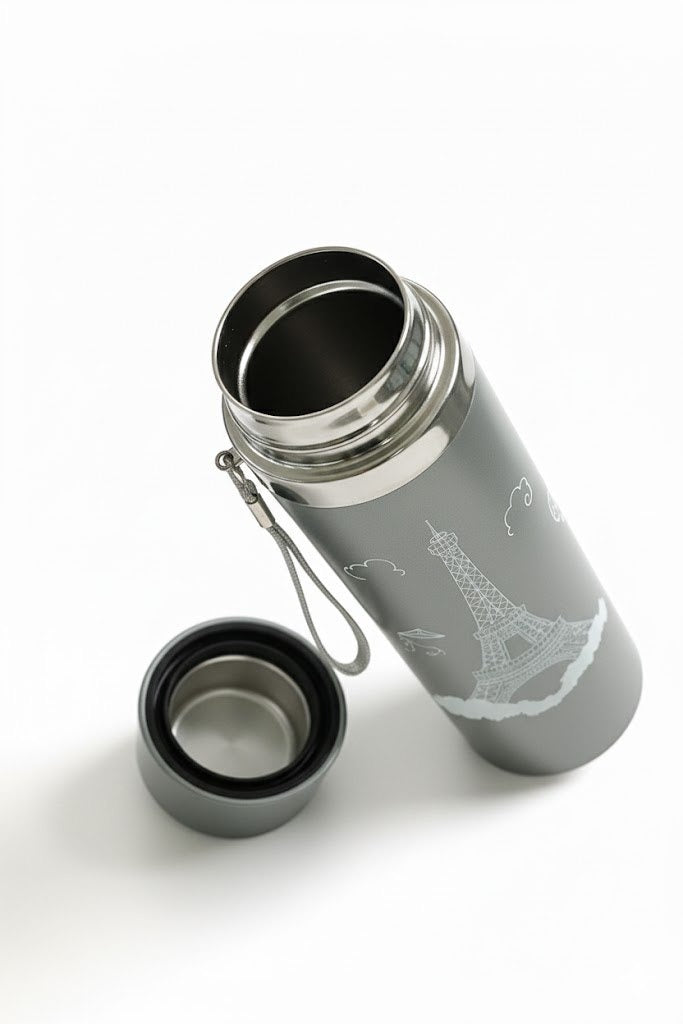 Grey Thermos Flask with Engraved Eiffel Tower Design 500 ML