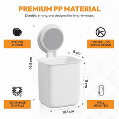 Wall Mounted Toothbrush Holder| Self-Adhesive Bathroom Organizer for Toothbrushes| Toothpaste, Shavers & Makeup Brushes| Sturdy Plastic Toothbrush Stand (Pack of 2)