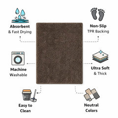 Premium Dark Brown Anti-Slip Bathroom Floor Mat, Soft Absorbent Microfiber Rug, Non-Skid Backing Carpet for Bathroom, Bedroom, Kitchen, Entryway, Washable Quick Dry Home Floor Mat ( Specific colours not available ) set of 2