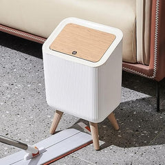 Modern Nordic Standing Dustbin with Wooden Legs & Soft-Close Lid