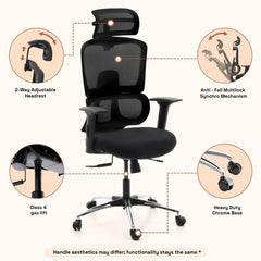 High Back Mesh Office Chair with Headrest & Lumbar Support | Adjustable Swivel Computer Chair with Wheels | Executive Work From Home Chair (Black)