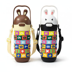 Cute Bunny Kids Water Bottle with Learning Sleeve