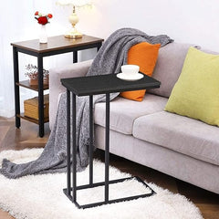 End Table Living Room, C Shaped End Table, Side Table for Couch Slide Under, C Table Sofa Side End Table,Wood Finish and Metal Frame