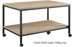 Metal Heavy Duty Coffee Center Wheels 2-Tier Tea Table with Storage Shelf, Cocktail Table TV Stand Accent Furniture for Home Office Living Room