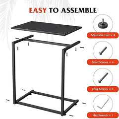 End Table Living Room, C Shaped End Table, Side Table for Couch Slide Under, C Table Sofa Side End Table,Wood Finish and Metal Frame
