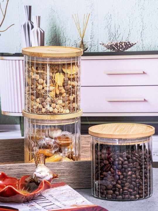 Premium Ribbed Clear Storage Jar with Bamboo Lid